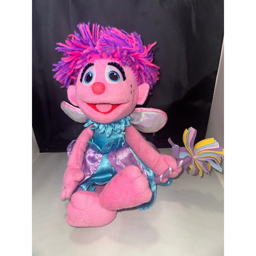 Sesame Street Abby Cadabby Fairy Plush Doll Pink Purple Yarn Hair 13 Inch Wand